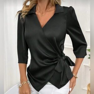 SHEIN Elegant Black Wrap Top Size S